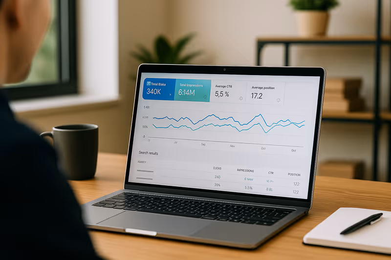 Voorbeeld van website-analyse in moderne werkruimte