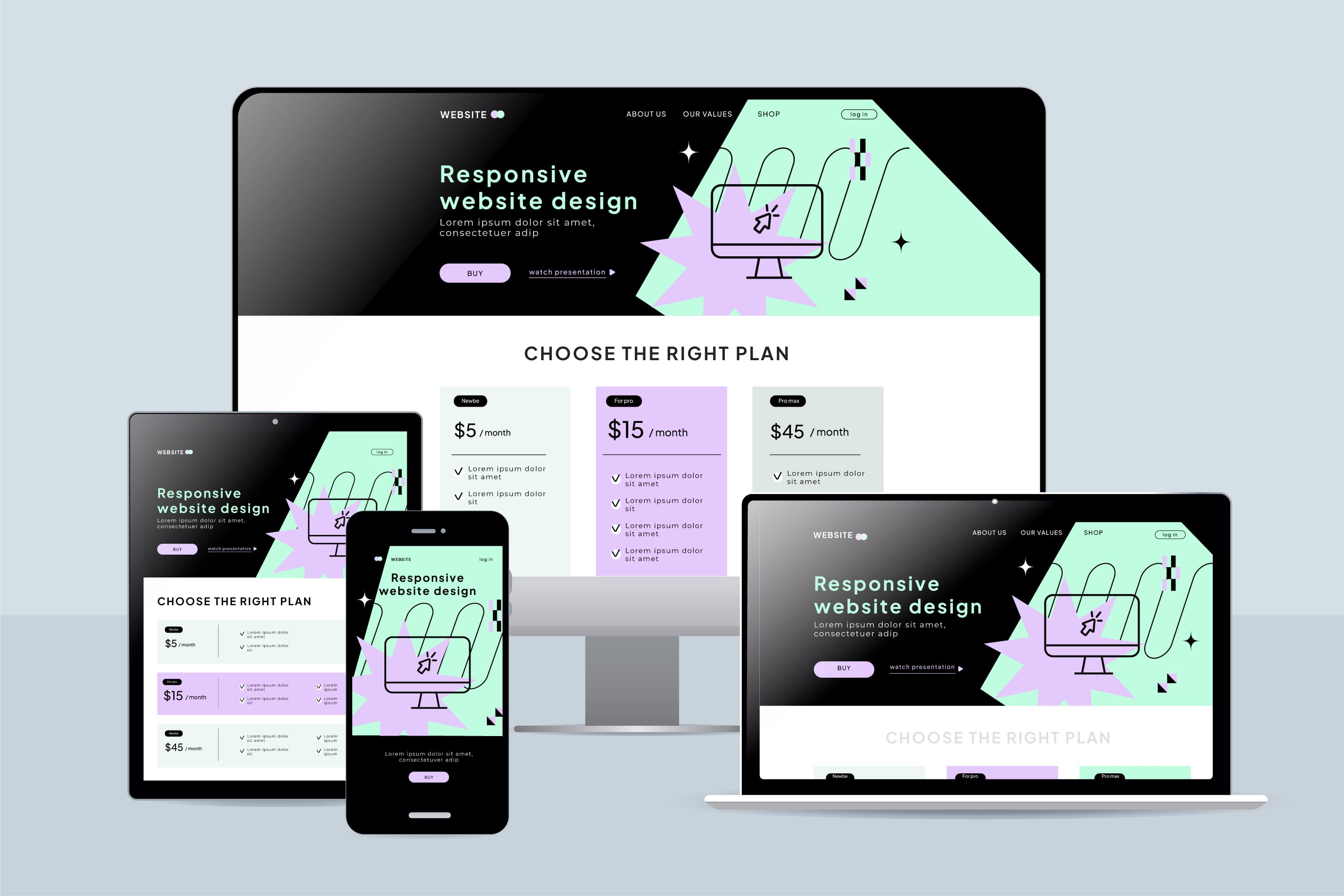 Responsive website op mobiel, tablet en desktop