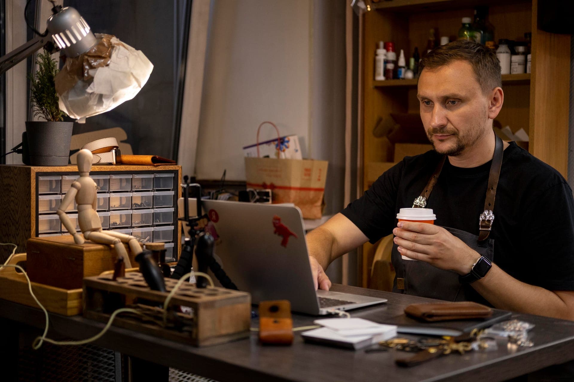 Business owner in Drenthe working on a new website on a laptop