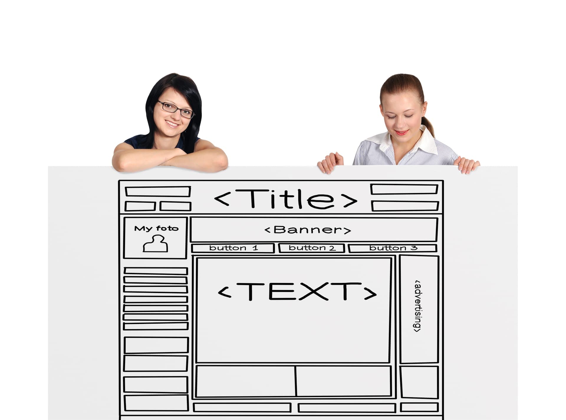 Standard website template with fixed blocks for title, banner and text